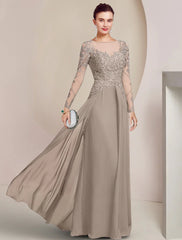 Aimishang  Sheath / Column Mother of the Bride Dress Formal Wedding Guest Elegant Scoop Neck Floor Length Chiffon Lace Long Sleeve with Beading Appliques