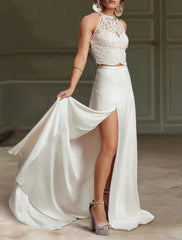 Aimishang Beach Boho Wedding Dresses Separates Illusion Neck Sleeveless Separates Lace Bridal Tops Bridal Gowns With Appliques