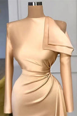 Amazing High Neck Long Sleeves Champagne evening Dress Mermaid Online