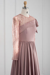 Amazing Jewel Neck A Line Evening Dress with Long Sleeves and Appliques