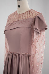 Amazing Jewel Neck A Line Evening Dress with Long Sleeves and Appliques