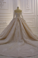 Amazing Long Sleeves Ball Gown Wedding Dress With Lace Appliques