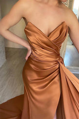 Amazing Sweetheart Mermaid Evening Dress Slit Pleated With Ruffles