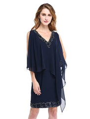 Aimishang  Sheath / Column Mother of the Bride Dress V Neck Knee Length Chiffon Sleeveless No with Beading Sequin
