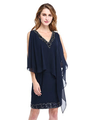 Aimishang  Sheath / Column Mother of the Bride Dress V Neck Knee Length Chiffon Sleeveless No with Beading Sequin