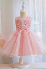 Appliques Sleeveless Tulle Ball Gown Wedding Dress for Flower Girls