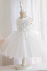 Appliques Sleeveless Tulle Ball Gown Wedding Dress for Flower Girls