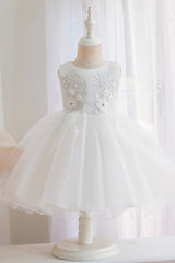 Appliques Sleeveless Tulle Ball Gown Wedding Dress for Flower Girls