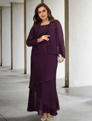 Aimishang  Two Piece A-Line Mother of the Bride Dresses Plus Size Hide Belly Curve Elegant Dress Formal Ankle Length Sleeveless Square Neck Chiffon with Beading Ruffles