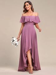 Weitese Elegant Chiffon High-Low Off The Shoulder Bridesmaid Dress