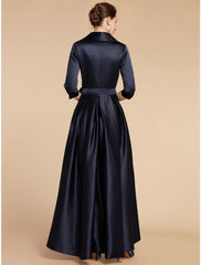 Aimishang  A-Line Mother of the Bride Dress Wedding Guest Elegant V Neck Ankle Length Satin Half Sleeve with Sash / Ribbon Ruching Solid Color