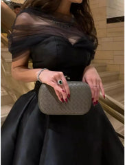 A-Line Evening Gown Elegant Dress Black Dress Formal Carival Court Train Short Sleeve Illusion Neck Satin with Pleats