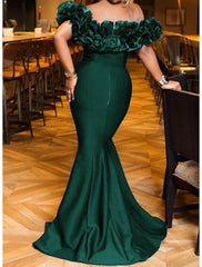 Aimishang Mermaid Evening Gown Emerald Green Dress Red Green Dress Engagement Sweep / Brush Train Short Sleeve Off Shoulder Stretch Satin with Sleek