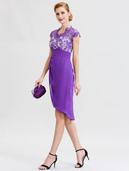 Aimishang  Sheath / Column V Neck Asymmetrical Chiffon / Lace Mother of the Bride Dress with Sash / Ribbon / Pleats / Beautiful Back / See Through