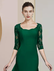 Aimishang  Sheath / Column Mother of the Bride Dress Formal Wedding Guest Elegant Scoop Neck Floor Length Chiffon Lace Half Sleeve with Appliques