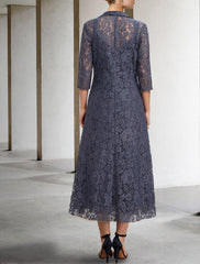 Aimishang  A-Line Mother of the Bride Dress Elegant V Neck Tea Length Chiffon Lace Sleeveless Jacket Dresses with Tier Solid Color