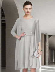 Aimishang  Two Piece A-Line Mother of the Bride Dress Church Elegant Jewel Neck Knee Length Chiffon Sleeveless with Pleats Ruched