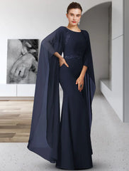 Aimishang Sheath / Column Mother of the Bride Dress Elegant Jewel Neck Floor Length Chiffon Long Sleeve with Sash / Ribbon Appliques