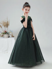 Ball Gown Flower Girl Dress Tulle With Paillette Sequins Off Shoulder Sleeveless Jewel Neck