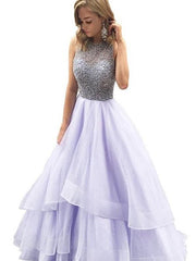 Ball Gown Organza Scoop Sleeveless Floor-Length With Beading Dresses