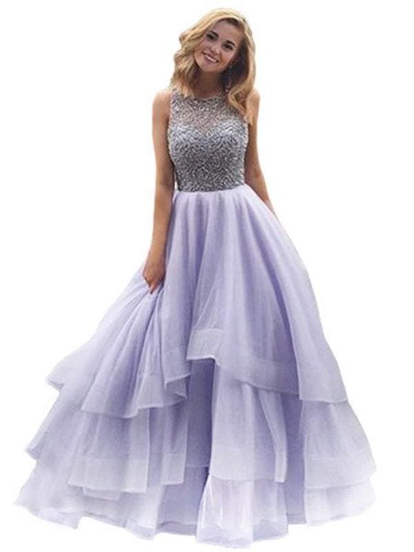 Ball Gown Organza Scoop Sleeveless Floor-Length With Beading Dresses