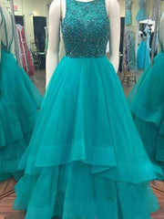 Ball Gown Organza Scoop Sleeveless Floor-Length With Beading Dresses