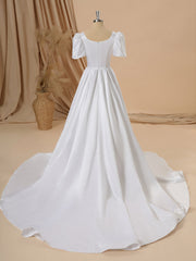 Ball Gown Short Sleeves Charmeuse Square Chapel Train Wedding Dress