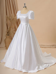 Ball Gown Short Sleeves Charmeuse Square Chapel Train Wedding Dress