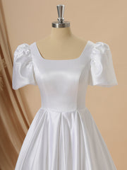 Ball Gown Short Sleeves Charmeuse Square Chapel Train Wedding Dress