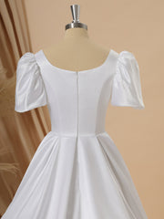 Ball Gown Short Sleeves Charmeuse Square Chapel Train Wedding Dress