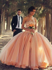 Ball Gown Sleeveless Strapless Tulle Floor Length Dress With Beading