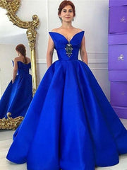 Ball Gown Sleeveless V-Neck With Ruffles Floor-Length Satin Dresses