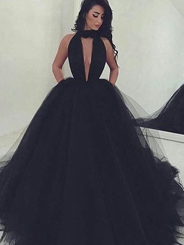 Ball Gown Tulle V-neck Sleeveless Court Train With Beading Dresses