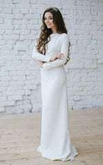 Bateau Long Sleeve Mermaid Dress With Appliqued Waist