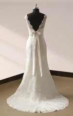 Bateau Neck Cap Sleeve Fit and Flare Lace Wedding Dress