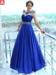 Bateau Sleeveless Floor-Length A-line With Beading Chiffon Dresses