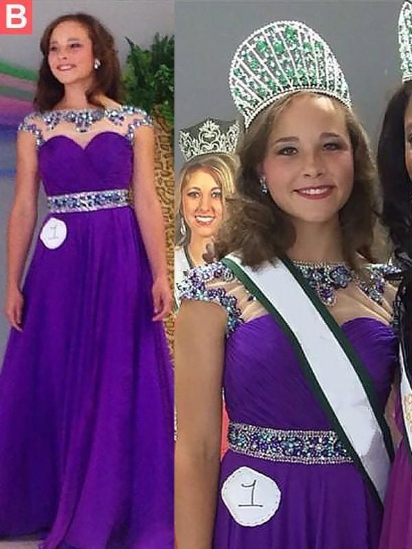 Bateau Sleeveless Floor-Length A-line With Beading Chiffon Dresses