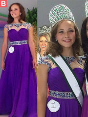 Bateau Sleeveless Floor-Length A-line With Beading Chiffon Dresses