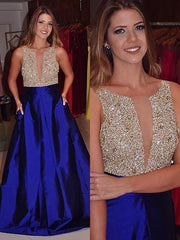 Bateau Sleeveless Sweep/Brush A-line Train With Beading Satin Dresses