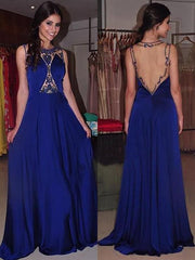 Bateau Sleeveless Sweep/Brush Train With Beading Chiffon Dresses