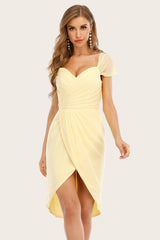 Yellow Bodycon Bridesmaid Dress with Pleats