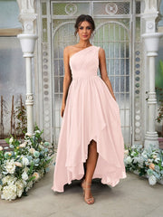 A-Line/Princess Chiffon Ruffles One-Shoulder Sleeveless Asymmetrical Bridesmaid Dresses