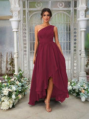 A-Line/Princess Chiffon Ruffles One-Shoulder Sleeveless Asymmetrical Bridesmaid Dresses