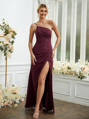 Sheath/Column Chiffon Ruched One-Shoulder Sleeveless Floor-Length Bridesmaid DressesSheath/Column Chiffon Ruched One-Shoulder Sleeveless Floor-Length Bridesmaid Dresses