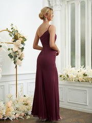 Sheath/Column Chiffon Ruched One-Shoulder Sleeveless Floor-Length Bridesmaid DressesSheath/Column Chiffon Ruched One-Shoulder Sleeveless Floor-Length Bridesmaid Dresses