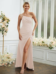 Sheath/Column Chiffon Ruched One-Shoulder Sleeveless Floor-Length Bridesmaid DressesSheath/Column Chiffon Ruched One-Shoulder Sleeveless Floor-Length Bridesmaid Dresses