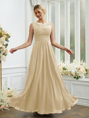 A-Line/Princess Chiffon Lace Scoop Sleeveless Floor-Length Bridesmaid Dresses
