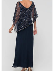 Aimishang A-Line Mother of the Bride Dress Elegant & Luxurious V Neck Ankle Length Chiffon Sequined 3/4 Length Sleeve with Lace Appliques