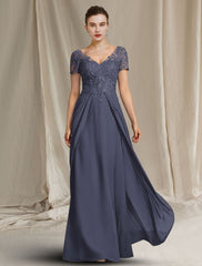 Aimishang  Sheath / Column Mother of the Bride Dress Plus Size Elegant V Neck Floor Length Chiffon Lace Short Sleeve with Appliques
