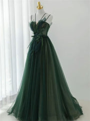 Forest Style Emerald Green Beading Tulle Dress, Prom Dress Fairy,Evening Gown Graduation Party Dress P453